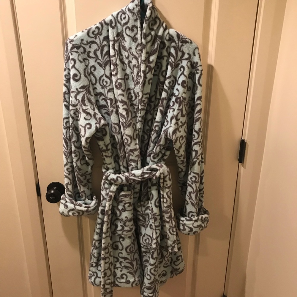 Baby blue plush bath robe